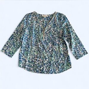 NWT Coral Bay Blue and Green Floral Print/ Coastal Grandma Blouse